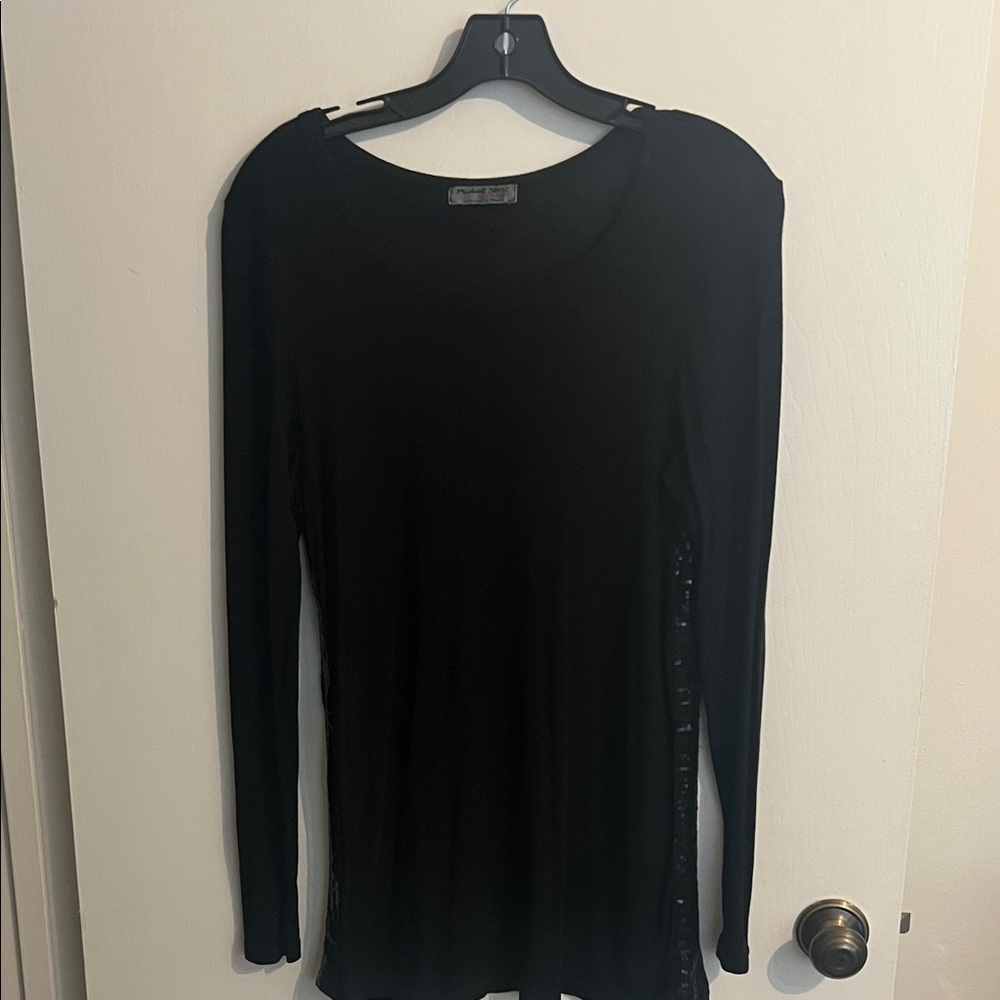 Elegant Black Long Sleeve Top sequin t-shirt by Michael Stars